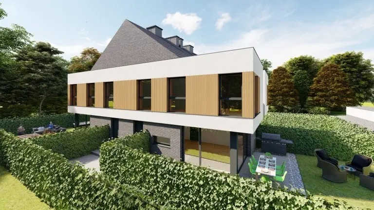 Wizualizacja boku oraz przedniego mieszkania osiedla Bliźniaczy Zakątek