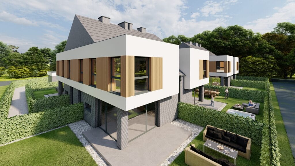 Wizualizacja dwóch mieszkań z ukosu w Inwestycja Bliźniaczy Zakątek